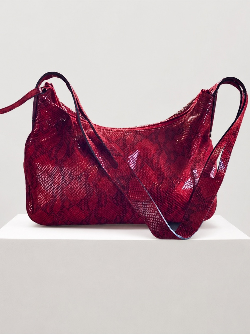 Bohemian Red Faux Patent Leather Snakeskin animal print Tote Handbag
